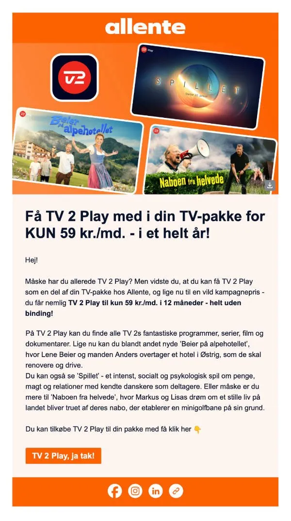 Allente-kampagnemail for TV2 Play Allente-kampagnemail for TV2 Play