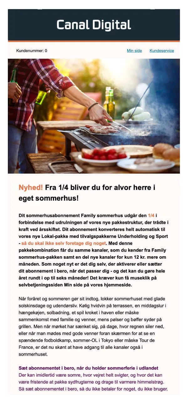 Canal Digital-servicemail om at sætte abonnementet i bero Canal Digital-servicemail om at sætte abonnementet i bero
